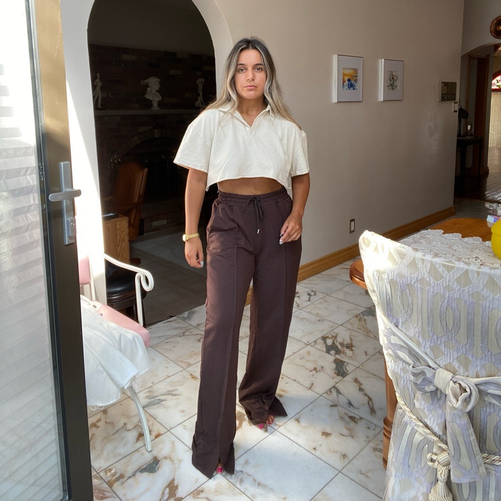Chocolate Brown Trousers With Split Hem